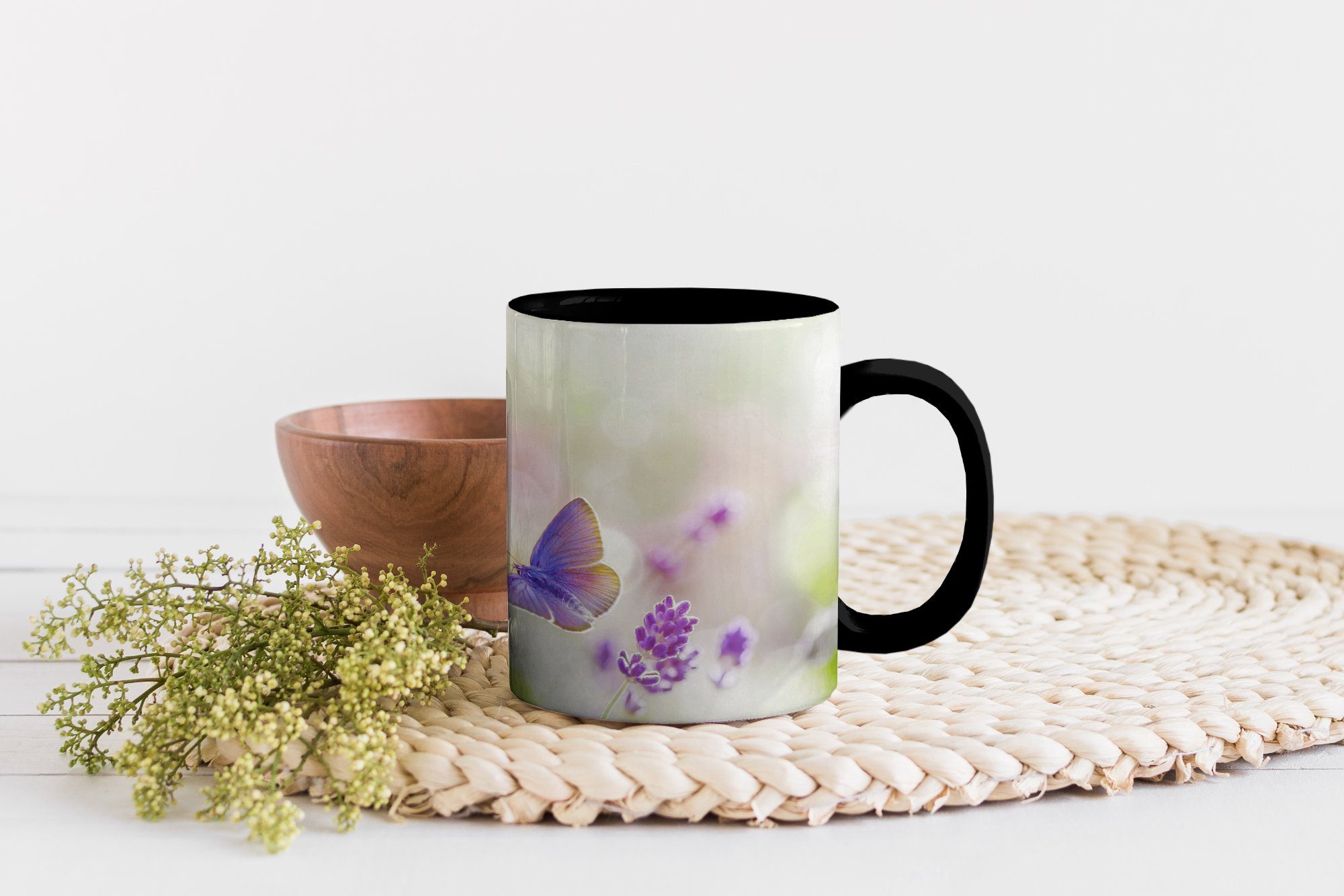 MuchoWow Tasse Lavendel - Schmetterling Blumen Kaffeetassen, - Keramik, - Farbwechsel, Zaubertasse, Geschenk Teetasse, Natur