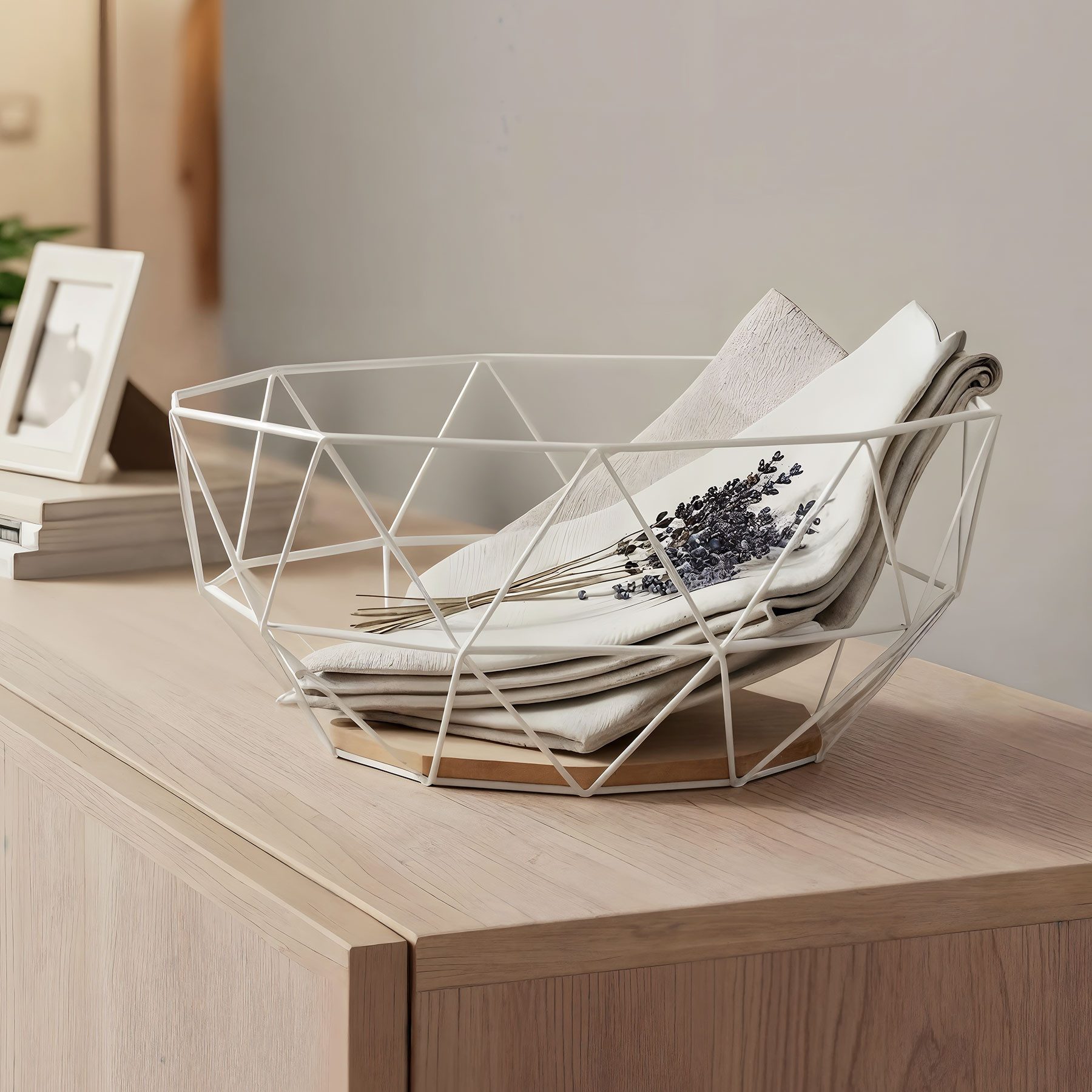 Levandeo® Dekoschale, Korb Weiß Metall 26x12cm Modern Holz Braun Schüssel Schale Deko