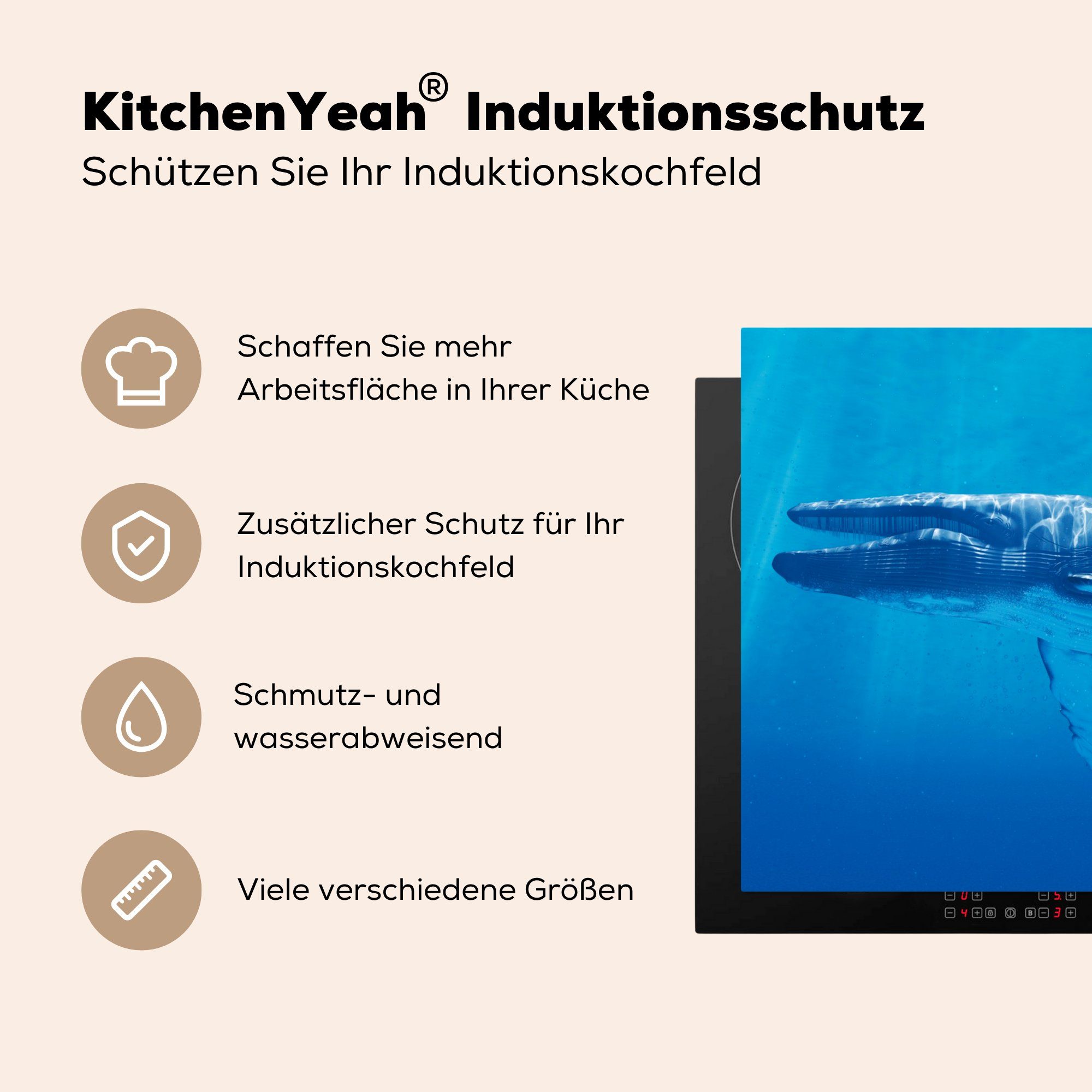 MuchoWow Herdblende-/Abdeckplatte Flossenfisch - für Ceranfeldabdeckung, Blau Wasser, - Vinyl, 78x78 (1 küche tlg), cm, Arbeitsplatte