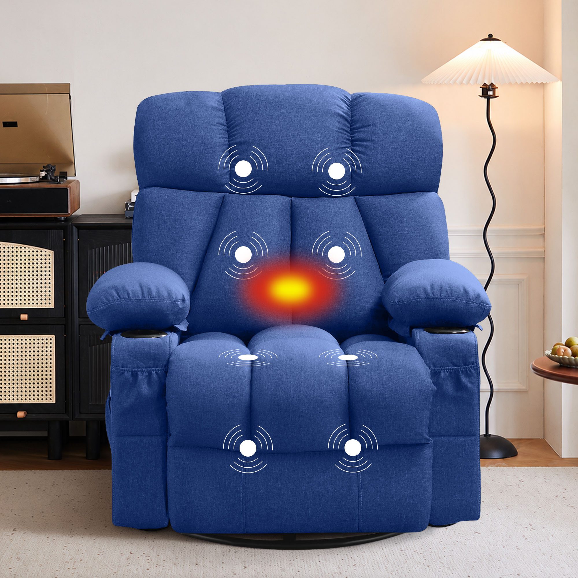 bosmiller Massagesessel Relaxsessel Elektrisch Fernsehsessel mit Liegefunktion (1-St), Oversize Massagesessel mit Wärmefunktion, blau – Bild 3 von 5