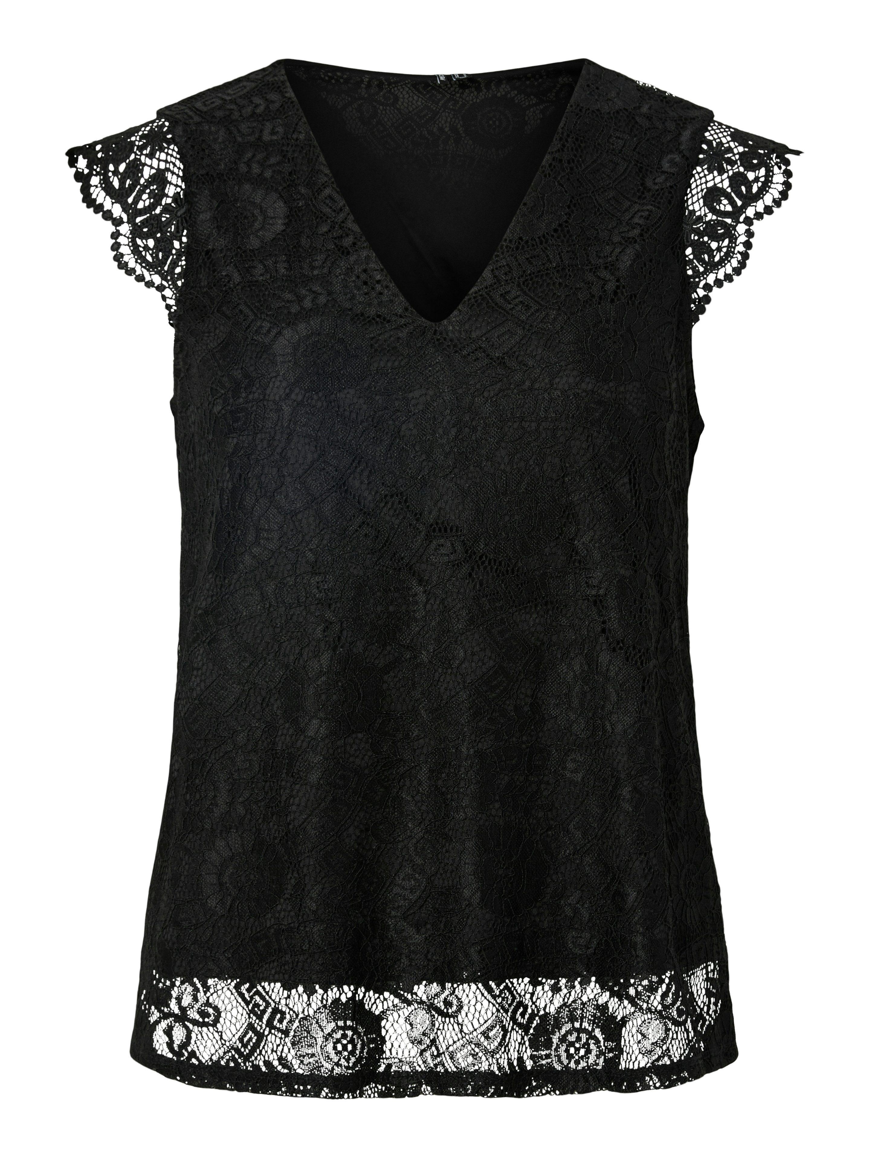 pieces Spitzentop PCOLLINE SL LACE V-NECK TOP WVN NOOS