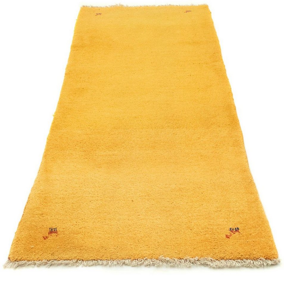 Wollteppich Gabbeh Teppich handgeknüpft gelb, morgenland, rechteckig, Höhe: 18  mm, handgeknüpft, Hochwertig und aufwändig gefertigt