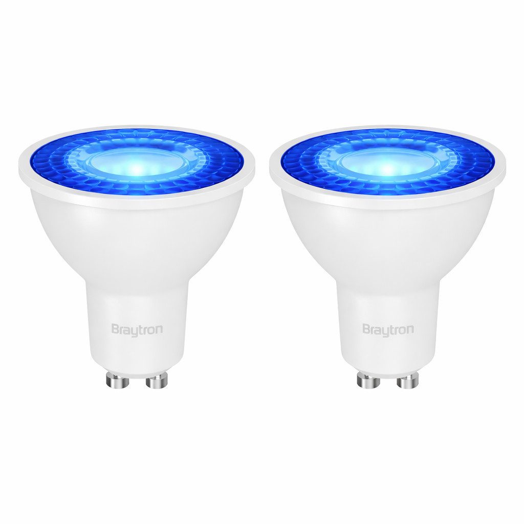 Braytron LED-Leuchtmittel GU10 Rot Blau Grün Spot 7W 38° Deko Party Garten Signal Event Licht, GU10, Blau, Energieeffizient, Flimmerfrei, Langlebig, 2er Set