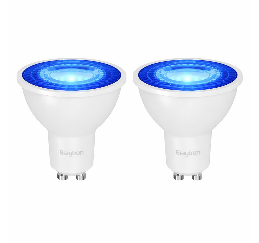 Braytron LED-Leuchtmittel GU10 Rot Blau Grün Gelb7W 38° Deko Party Garten Signal Event Licht, GU10, Blau, Energieeffizient, Flimmerfrei, Langlebig, 2er Set