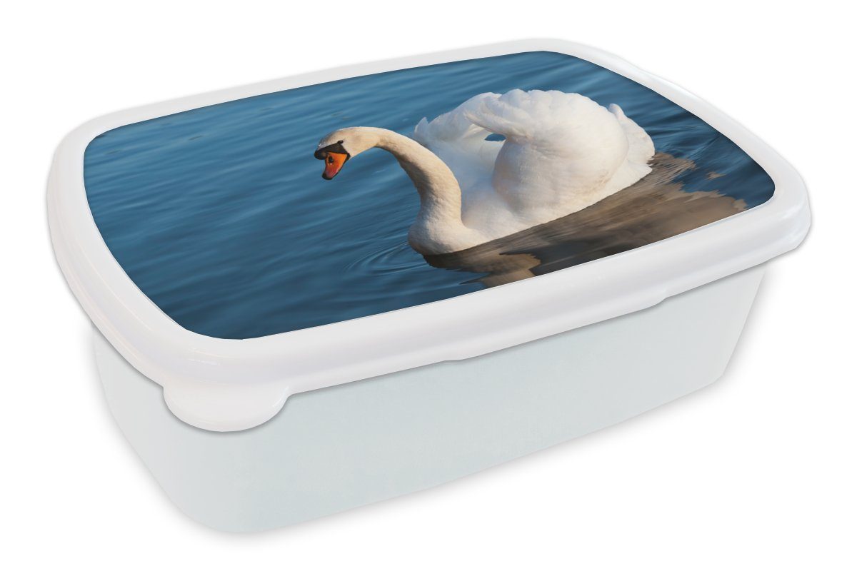 MuchoWow Lunchbox Schwan - Wasser - Vogel - Weiß, Kunststoff, (2-tlg), Brotbox für Kinder und Erwachsene, Brotdose, für Jungs und Mädchen