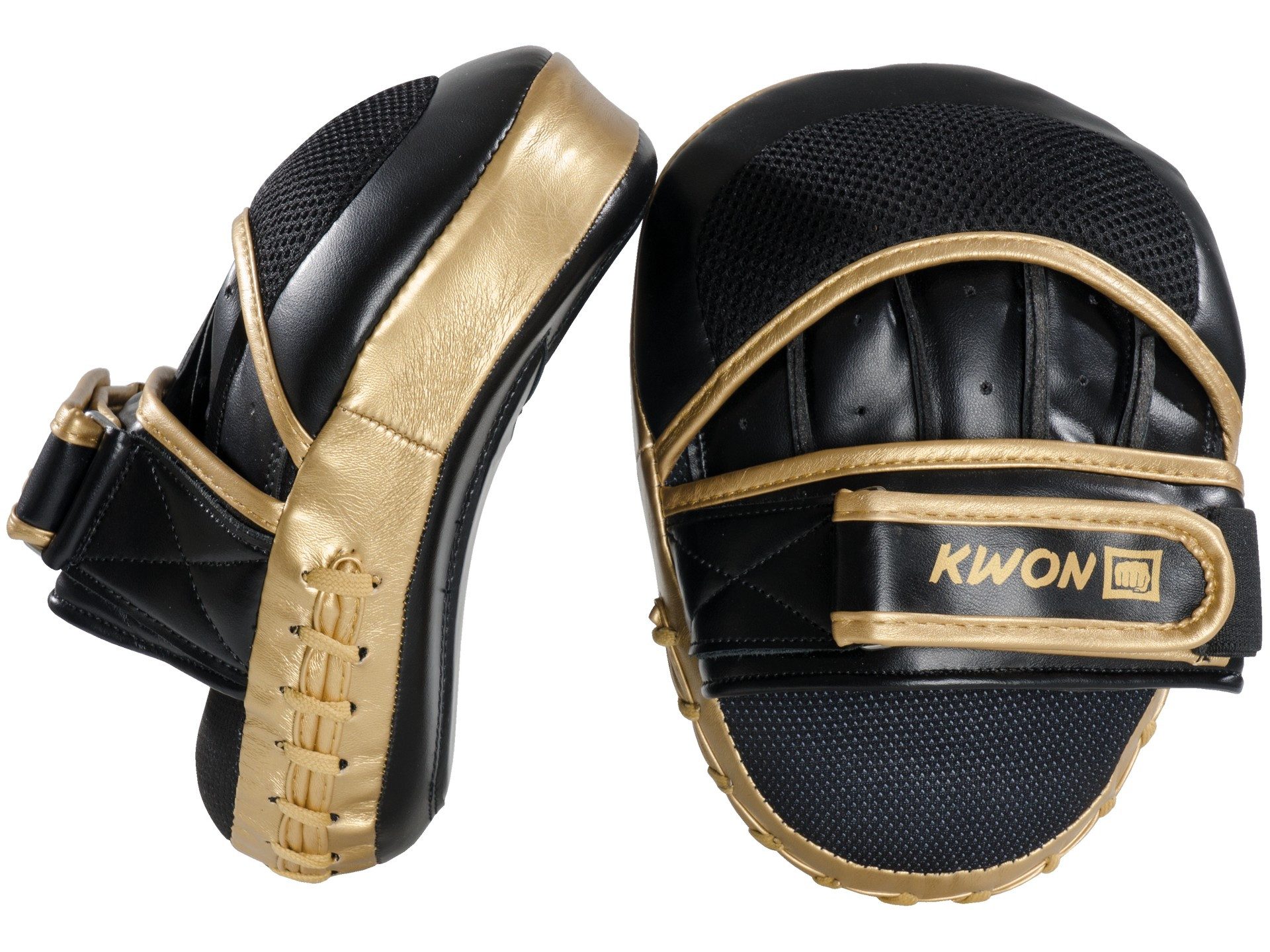 KWON Pratze Profi Coaching Mitt Ultimate Handpratzen Schlagkissen Schlagpolster, schwarz/gold, für hartes Training, mit Klettverschluss
