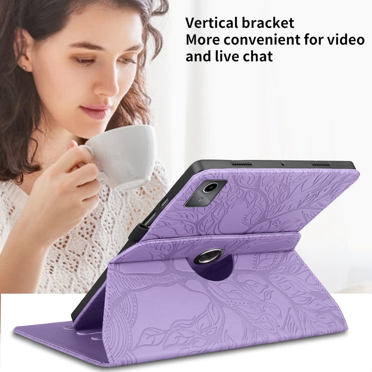 Wigento Tablet-Hülle Für Lenovo Tab M11 360 Grad Rotation Kunstleder Tasche Baum Muster