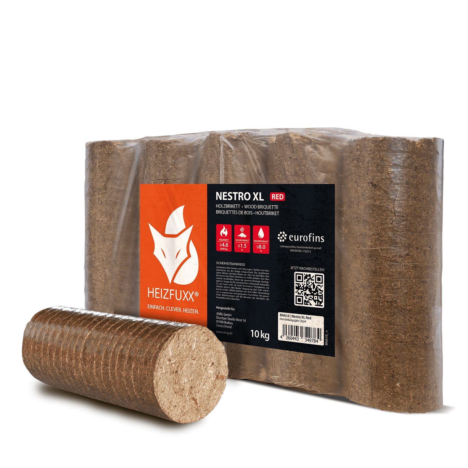 HEIZFUXX Holzbriketts Nestro XL Red, 300 kg, (Palette, 30-St)