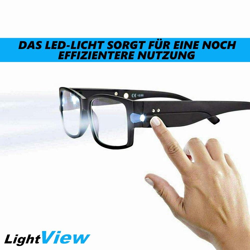 MAVURA Unisex Lesebrille 2 LightView Leselicht, LED Blaulichtfilter Brille Dioptrien Lesebrille mit Schwarz 1 Licht 3 Lesehilfe