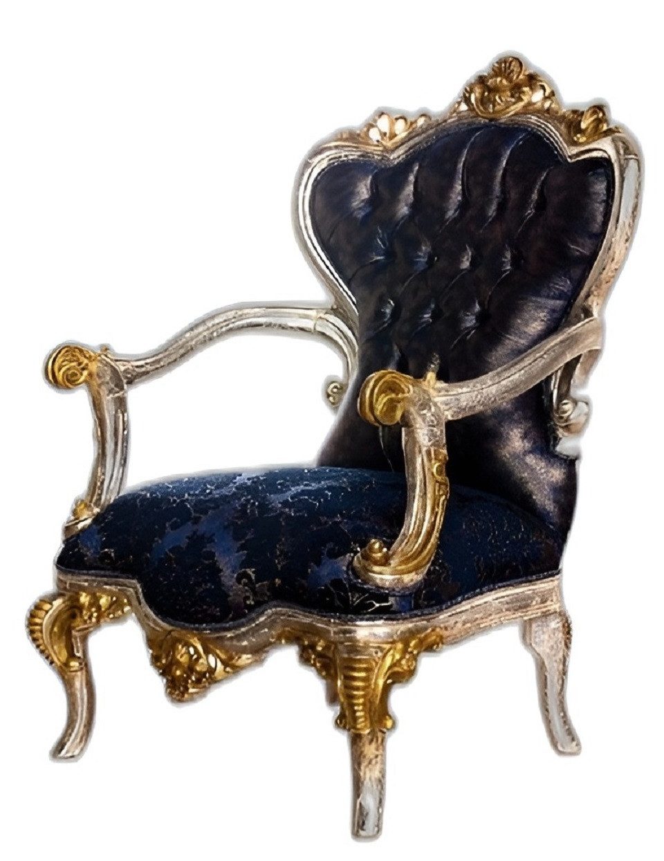 Xlmoebel Chesterfield-Sessel Luxus Klassischer Thron Stuhl Lehnstuhl Barock Samt Blau Gold (Sessel), Hergestellt In Europa