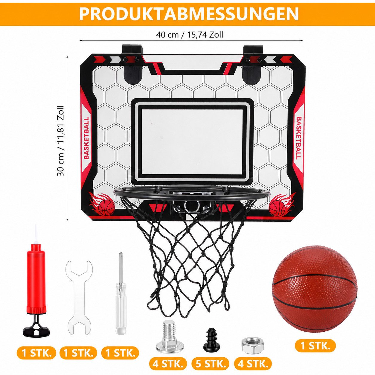 BlingBin Basketballkorb Indoor Kinder Basketball Set für Zimmer, mit Bällen und Luftpumpe (1er Set, 1-St., Mini-Basketballkorb 40 x 30 cm mit faltbarem Eisenring), Für Schlafzimmer/Büro/Außen/Pool, Basketball Spielzeug Geschenke