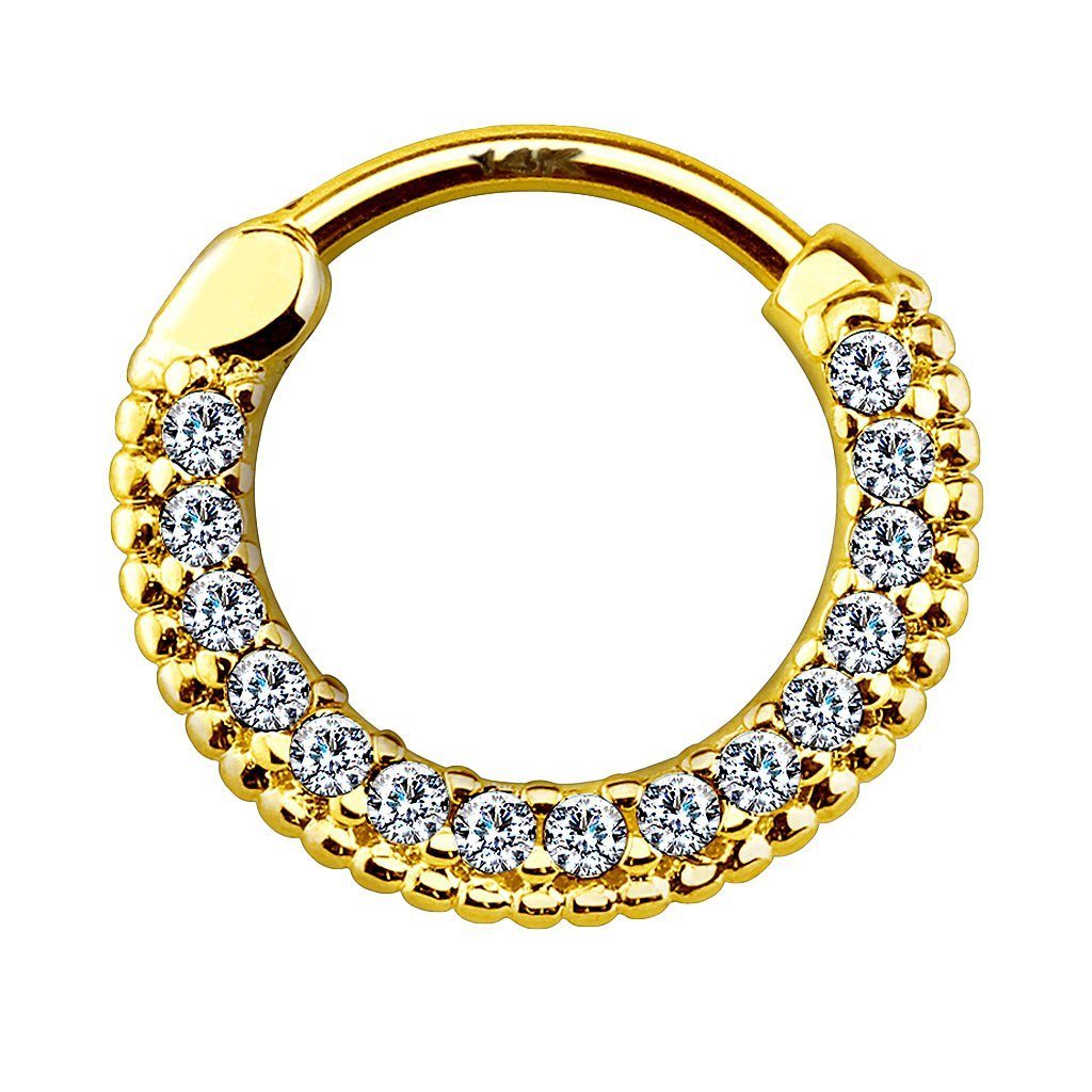 Taffstyle Nasenpiercing Piercing Ring Strass Kristall 585 Gold 14 Karat, Segment Clicker Scharnier Glitzer Tragus Helix Nase Lippe Nasenring
