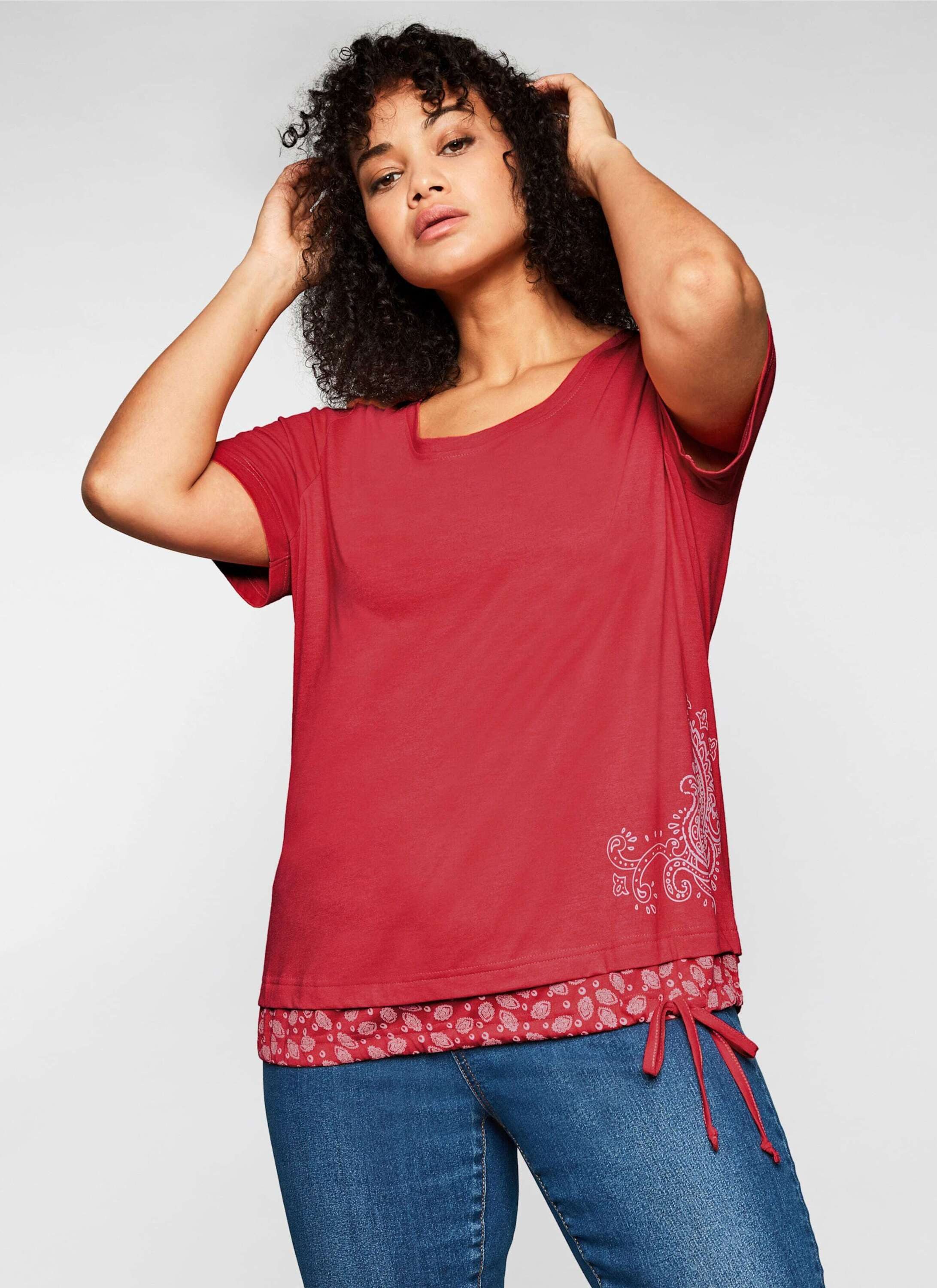 Sheego T-Shirt T-Shirt Kurzarm in 2-in-1-Optik mit Print und Tunnelzug günstig online kaufen