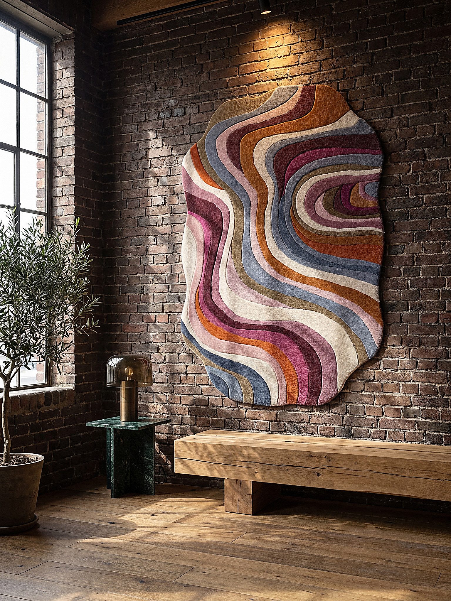 KADIMA DESIGN Wollteppich EFFRA Naturteppich Wellen-Swirl modern reine Wolle Naturfaser weich, Oval, Höhe: 12 mm, Multi, 140x200 Oval cm, Wollflor, 12 mm Gesamthöhe, anschmiegsam