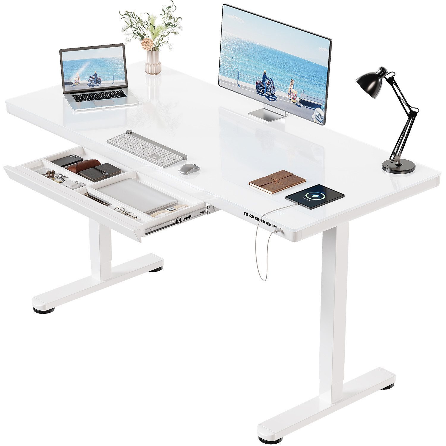 HOMALL Schreibtisch Glas Höhenverstellbarer elektrischer mit USB Aufladung günstig online kaufen