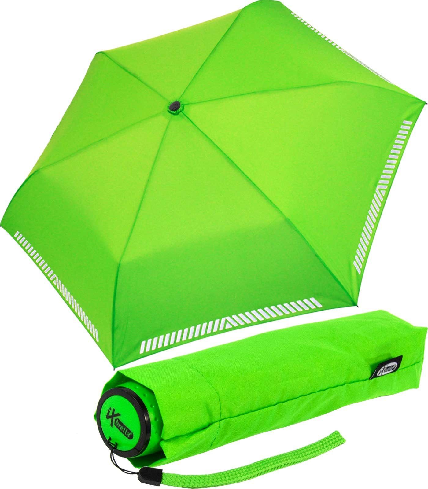 iX-brella Taschenregenschirm Mini Kinderschirm Safety Reflex extra leicht, reflektierend neon-grün