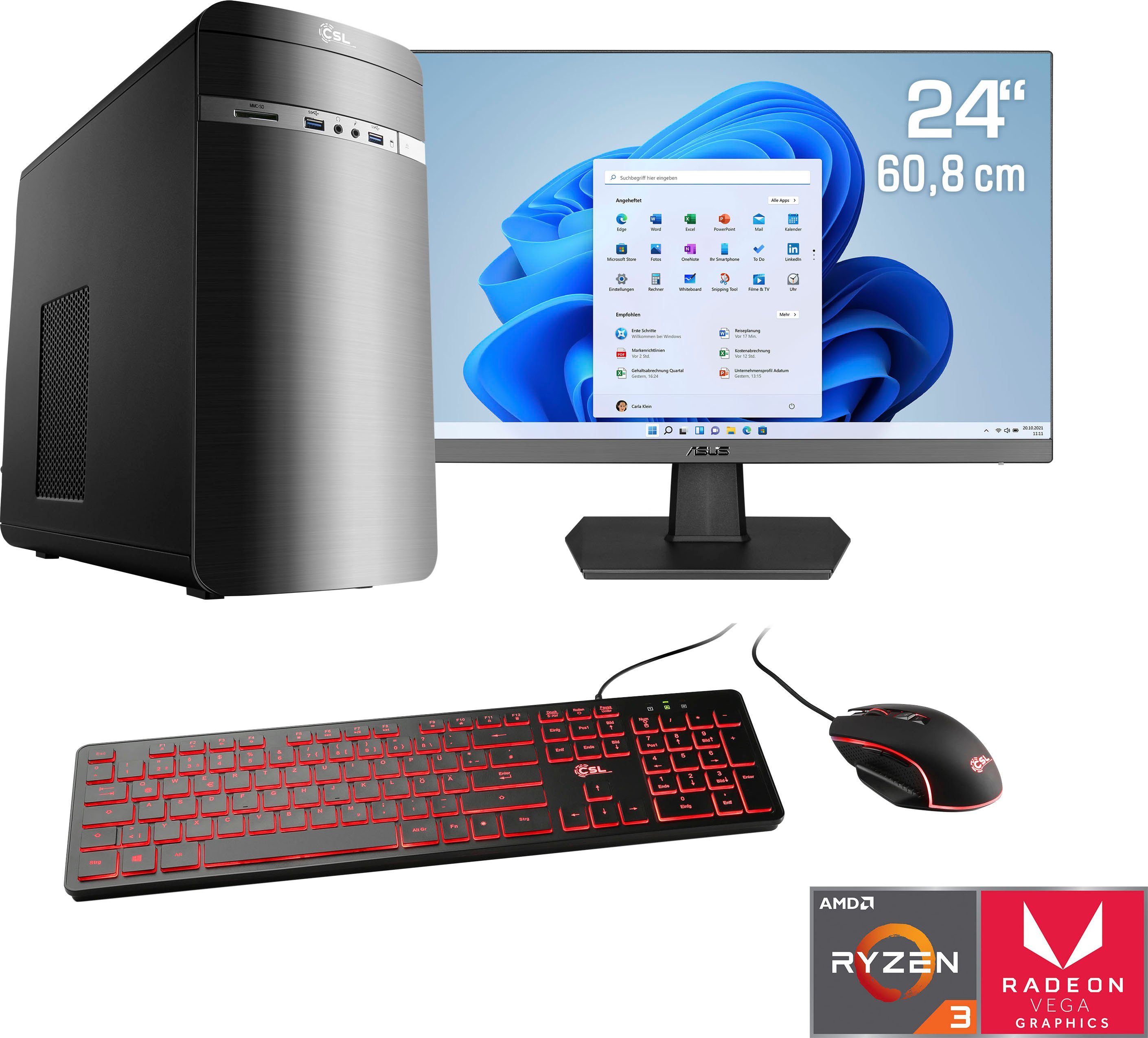 CSL Sprint V28988 Gaming-PC-Komplettsystem (24", AMD Ryzen 3 3200G, AMD Radeon Vega 8, 8 GB RAM, 500 GB SSD)