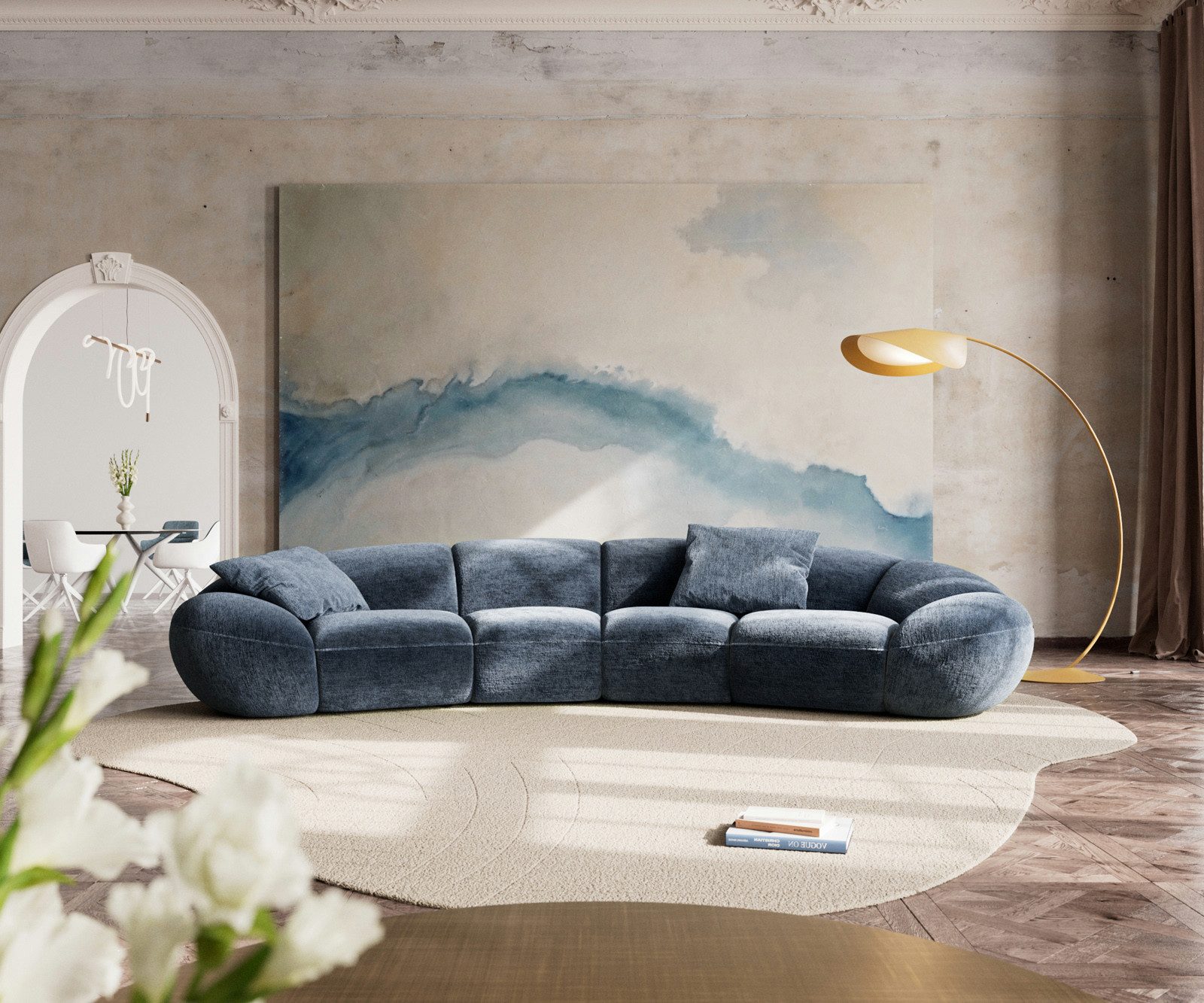 DELIFE Big-Sofa Lunna, Chenille Blau 360x175 günstig online kaufen