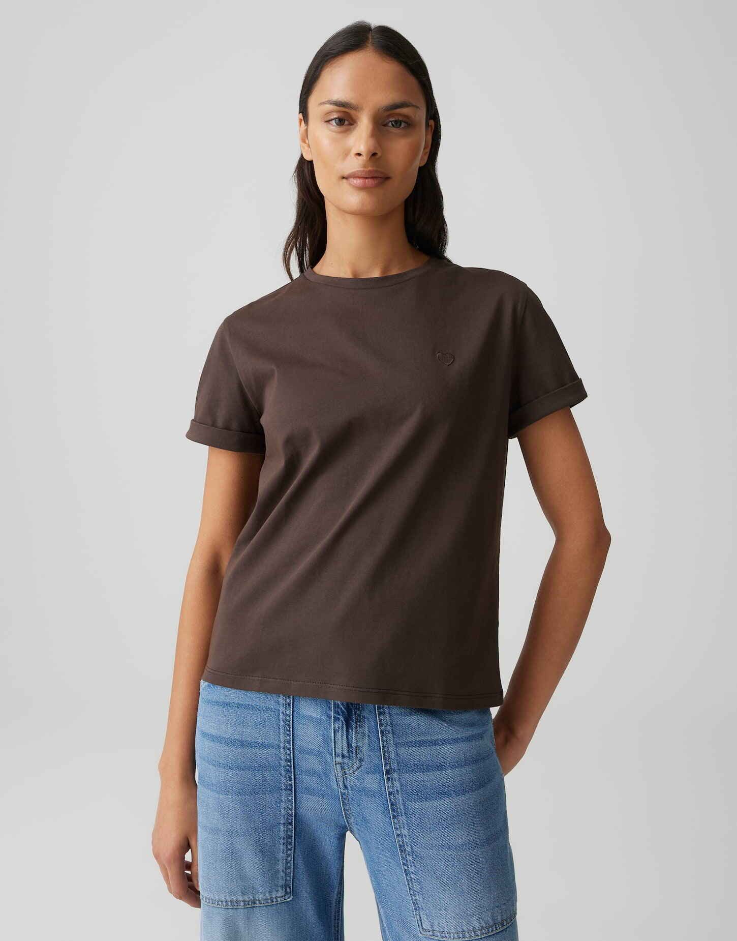 OPUS T-Shirt SERZ Regular T-Shirt aus Organic Cotton gerade geschnitten mit Rundhalsausschnitt und Herzstickerei