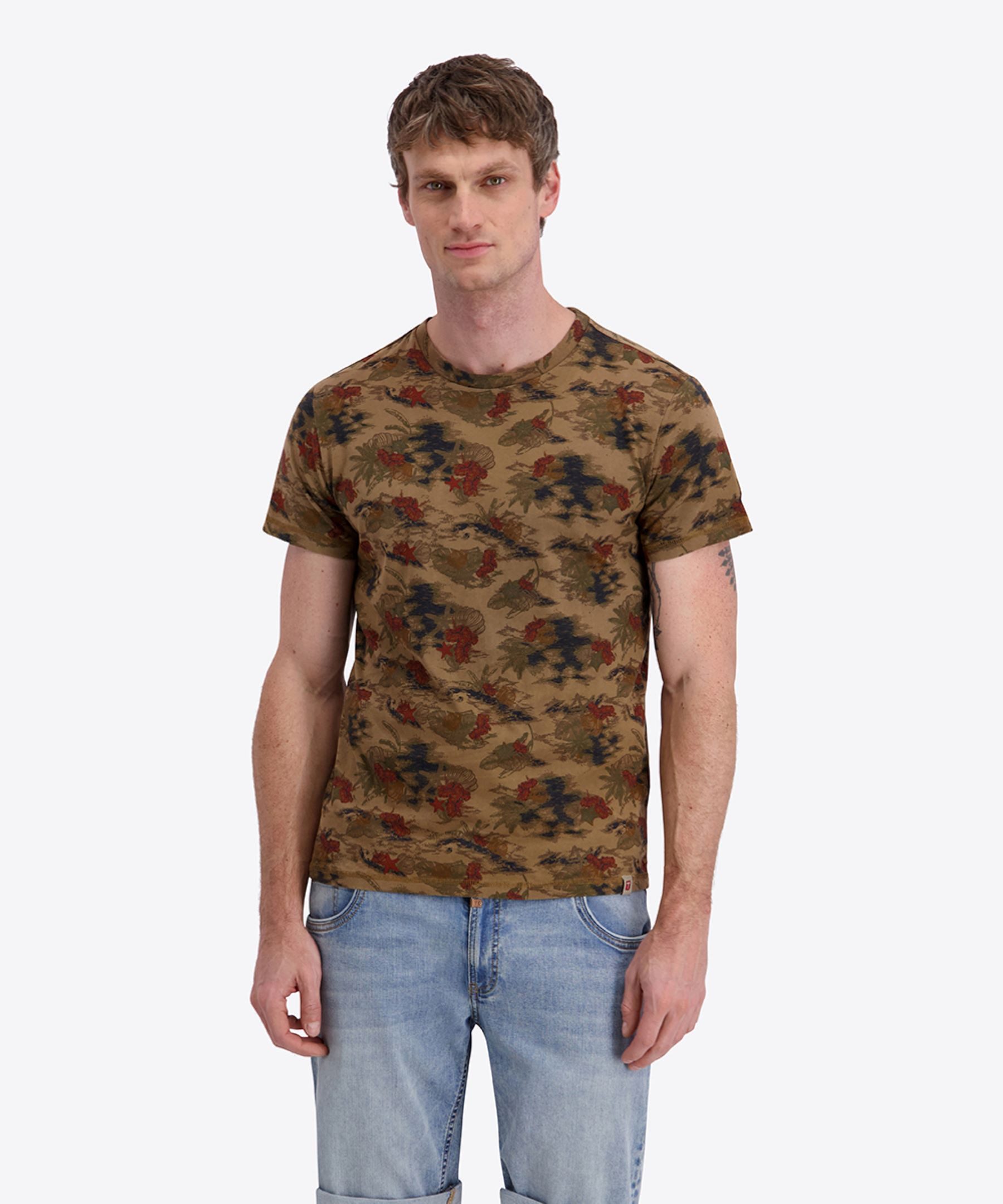 TIMEZONE T-Shirt T-Shirt Florales Muster Rundhals Regular Fit Atmungsaktiv für Herren (1-tlg) Baumwolle Normal Fit Rundhals Kurzarm Geblümt atmungsaktiv