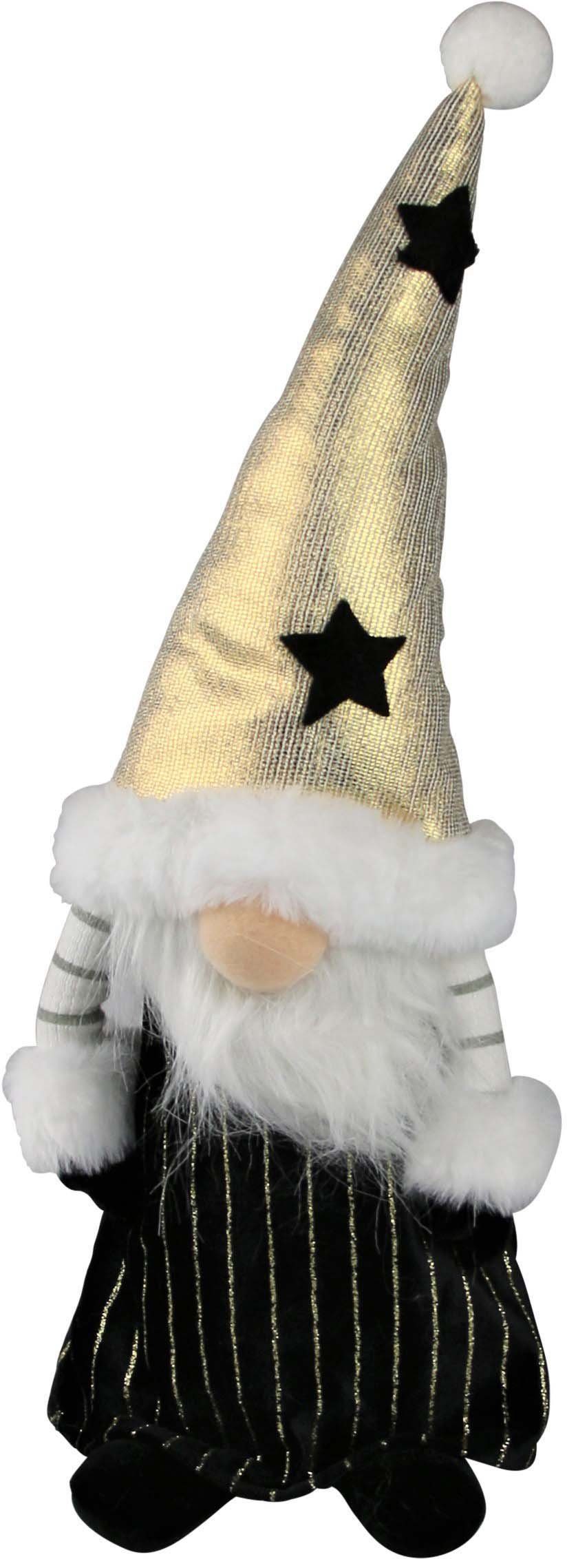 mit goldener schwarzen Mütze Weihnachtsfigur (1 Design AM St), Sternen und Weihnachtsdeko