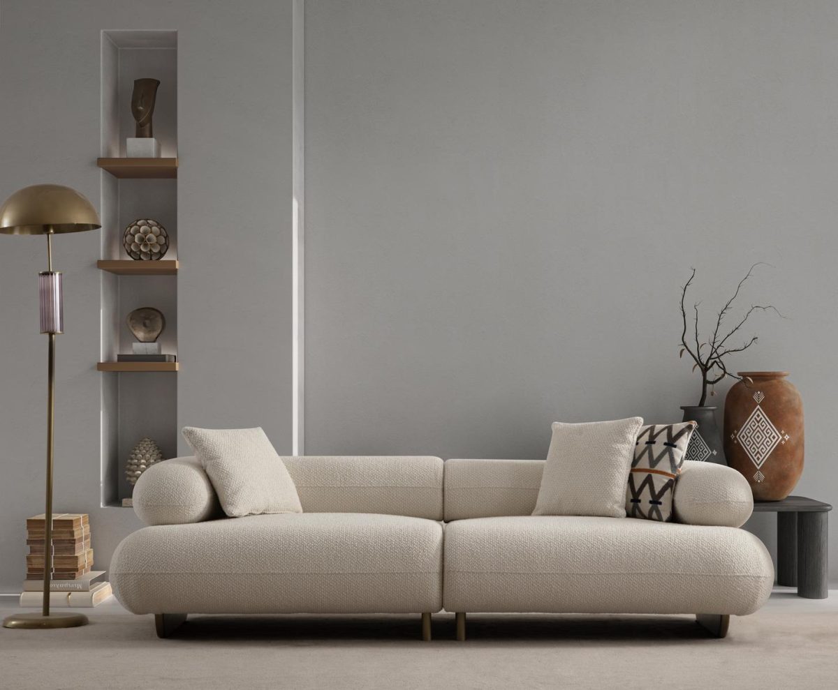 Bermo Home Sofa Design 3-Sitzer Sofa Bouclé Inkl. Beistelltisch & Schlaffunktion, wahlweise mit Bettfunktion
