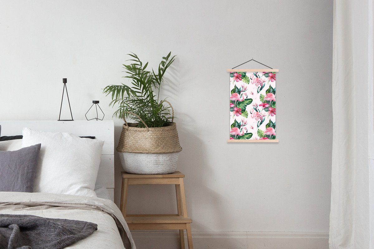 MuchoWow Poster Muster - Flamingo für St), Wohnzimmer, Rosa, Textilposter - Posterleiste, (1 Magnetisch Bilderleiste