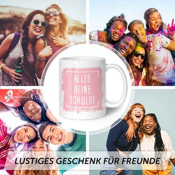 GRAVURZEILE Tasse mit Spruch Alles Deine Schuld!, Keramik, Farbe: Weiß