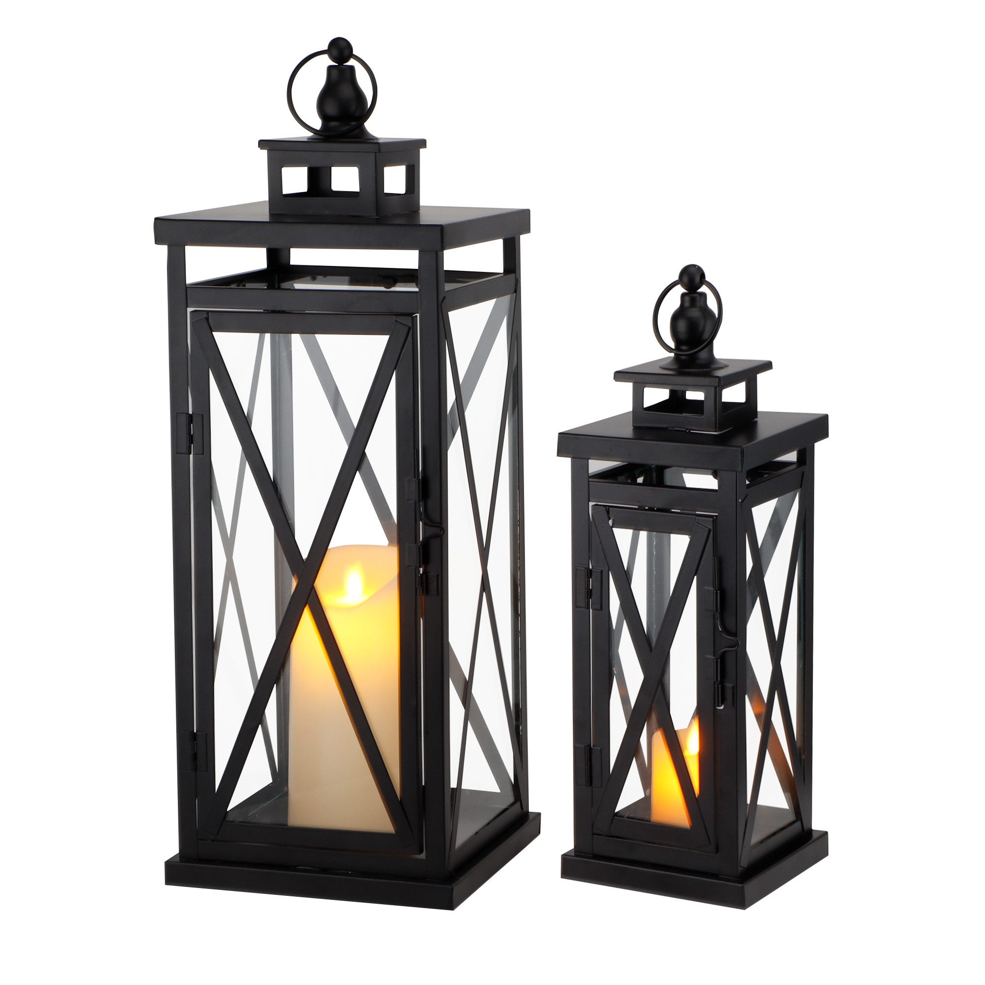 JHY DESIGN Kerzenlaterne 2er-Set Decorative Kerzenlaterne, Outdoor Gartenlaterne (Set, 2 St., Dekoratives Windlicht, Metall Kerzenhalter), 50/28 cm, Innen & Außen, Schwarz