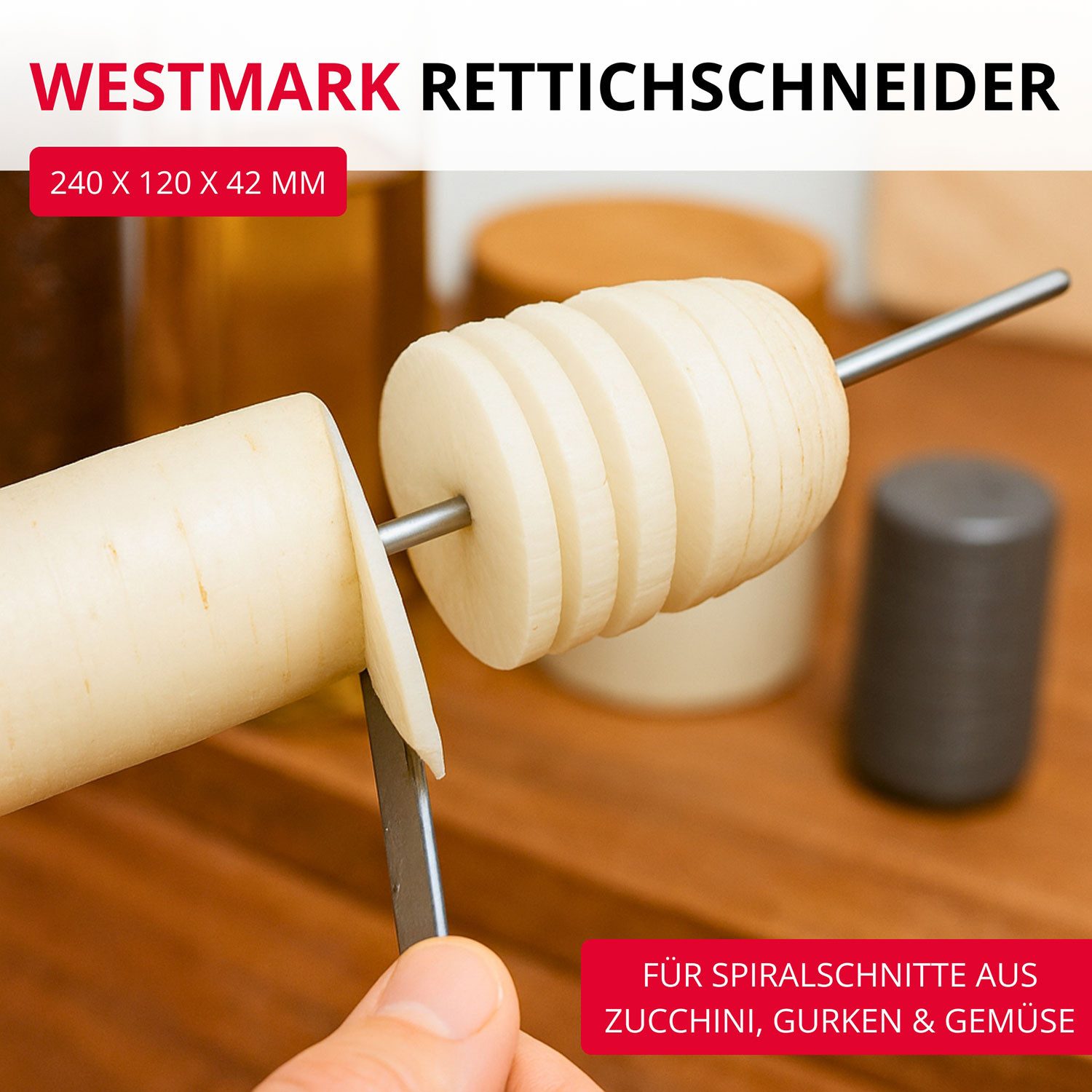 WESTMARK Gemüseschneider Spiralschneider Radimax Black Edition, für Rettich, Gurke, Zucchine, griffige Haptik, Made in Germany