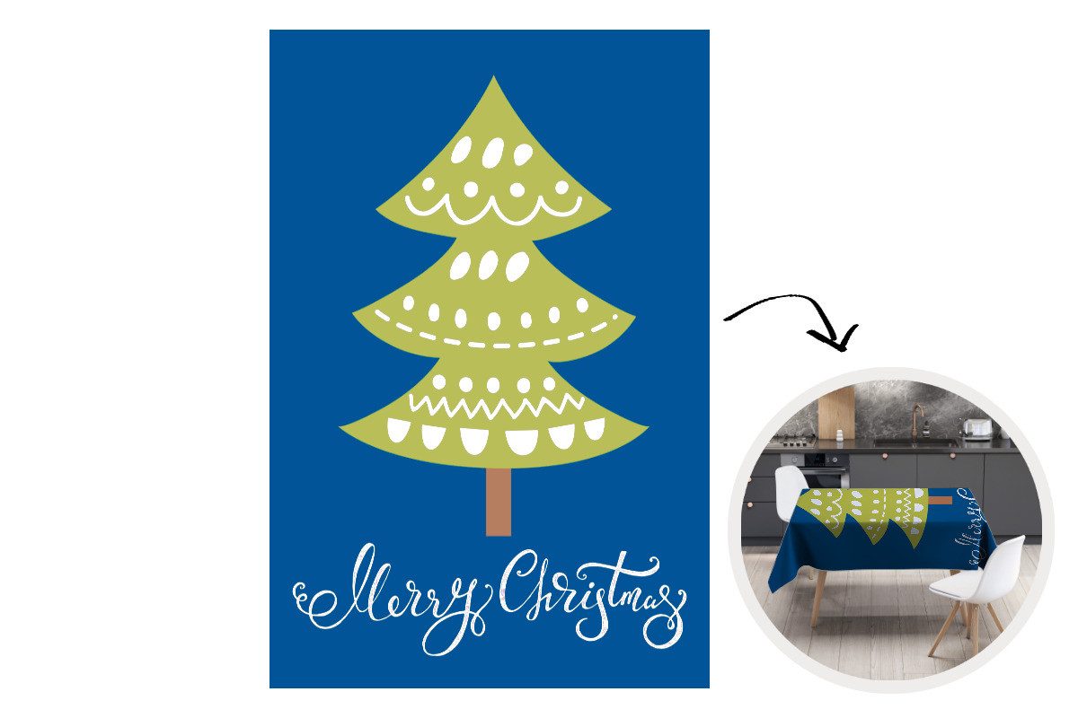 MuchoWow Tischdecke Weihnachtsbaum - Weihnachten - Zitate - Frohe Weihnachten - Tannenbaum, Gartentischdecke und indoor, Wetterfest, Abwaschbar, 150x220 cm