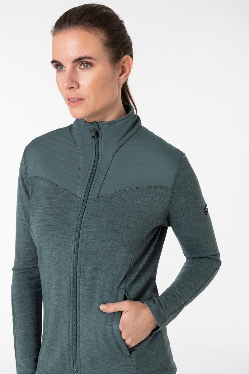 SUPER.NATURAL Outdoorjacke Merino Jacke W ALPINE TRACK wärmender Merino-Materialmix