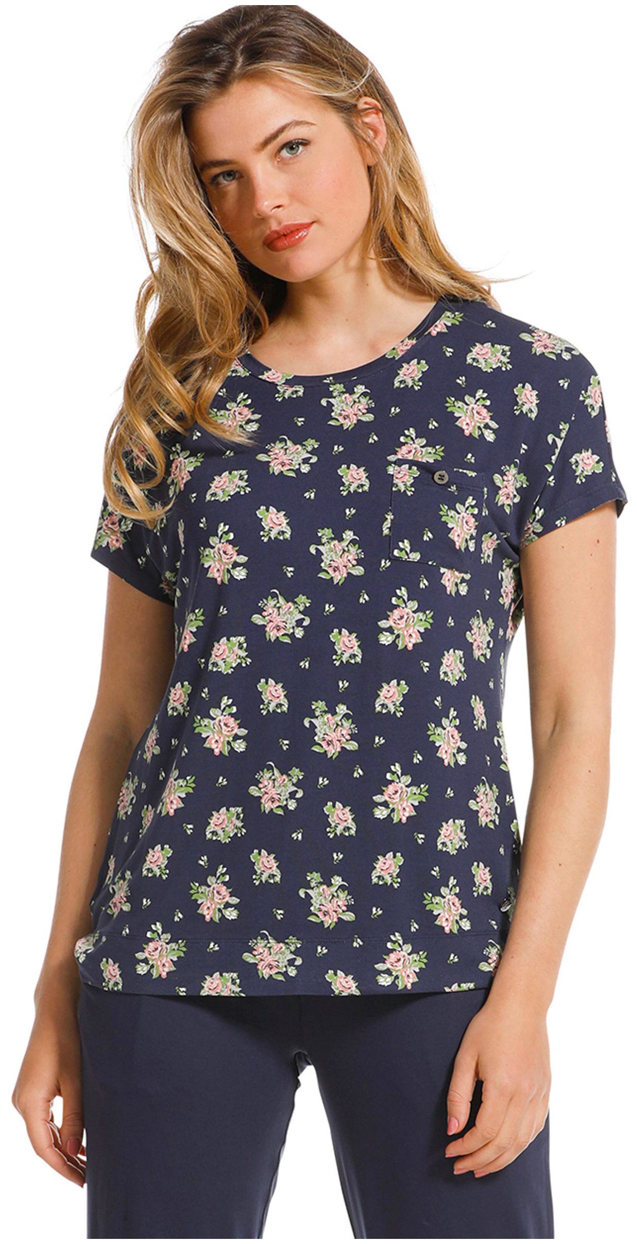 Pastunette Pyjamaoberteil Damen Pyjamashirt Shirt (1-tlg) Mit Rosen allover