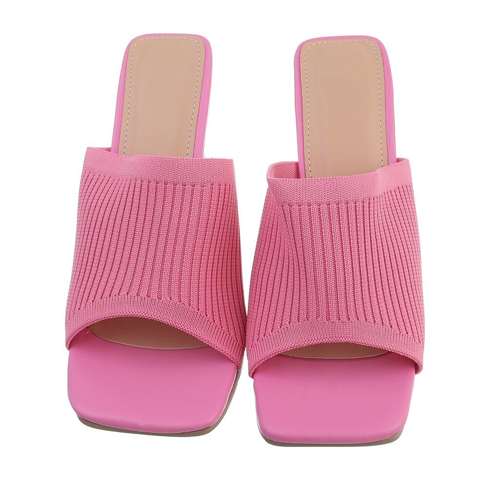 Ital-Design Damen Mules Freizeit Pantolette Pink Sandalen Sandaletten & in Blockabsatz