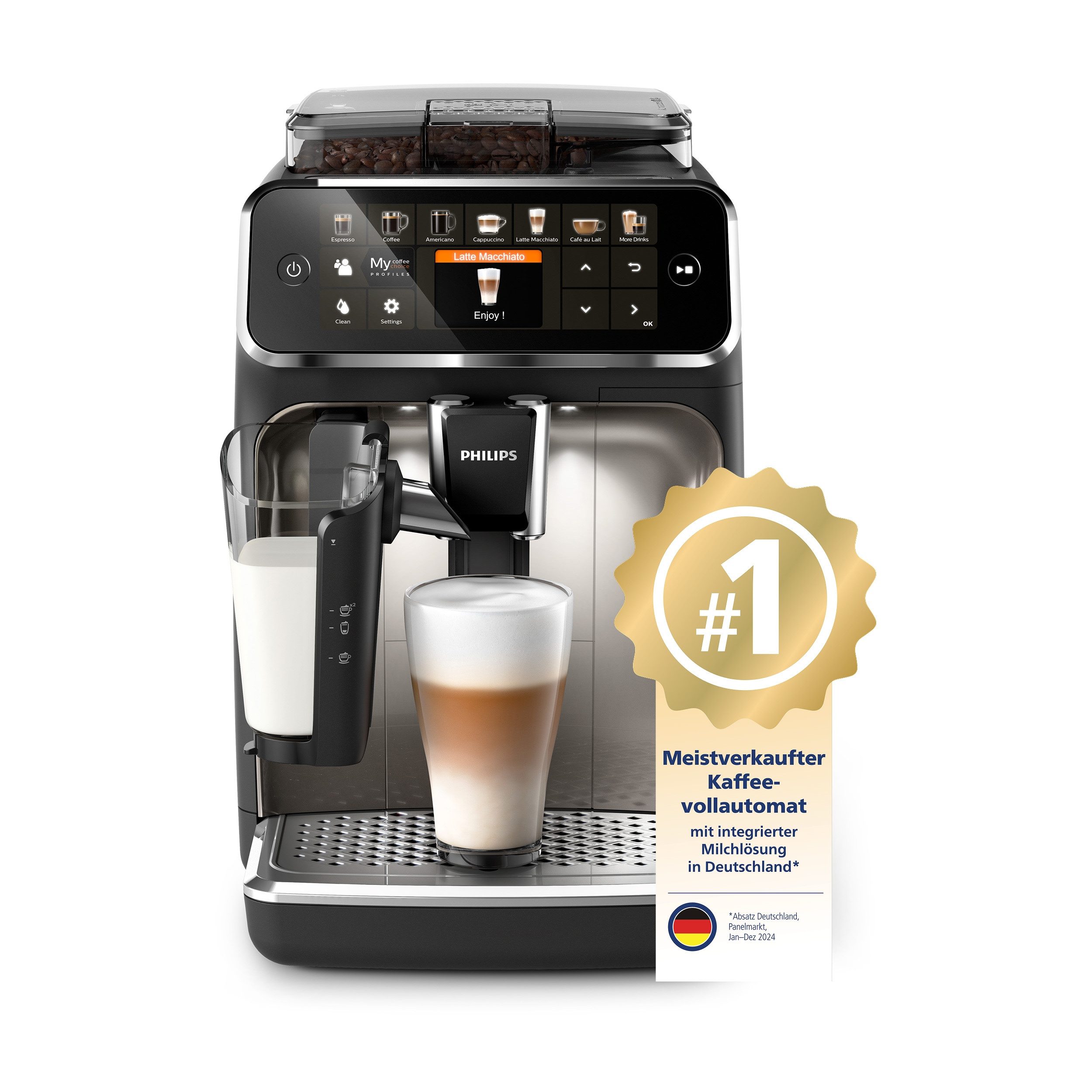 Philips Kaffeevollautomat 5400 Series EP5447/90 LatteGo, 12 Kaffeespezialitäten und 4 Benutzerprofilen