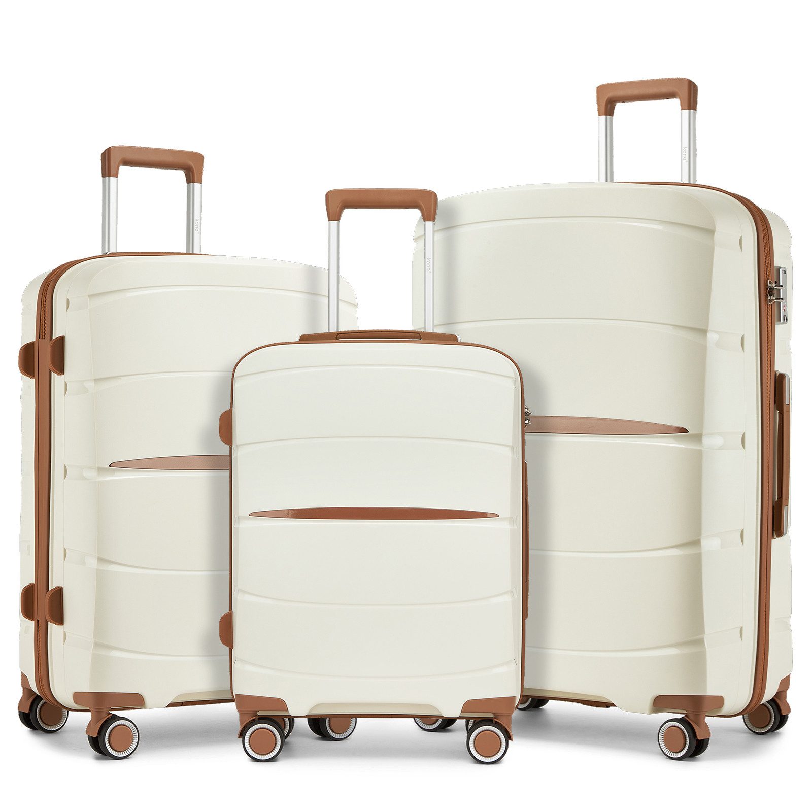 KONO Handgepäckkoffer PP – Kabinenkoffer mit TSA-Schloss & stylischen Braunen Akzenten