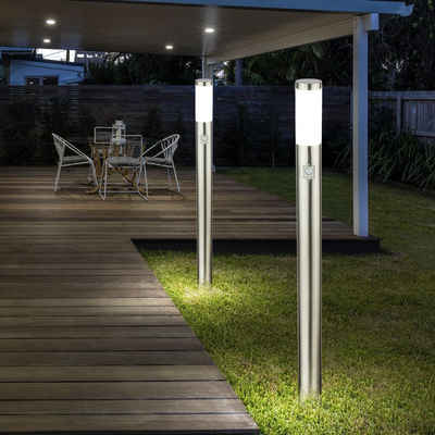 etc-shop LED Außen-Stehlampe, Leuchtmittel inklusive, Warmweiß, 2er Set LED Edelstahl Steh Leuchten Stand Lampen Außen