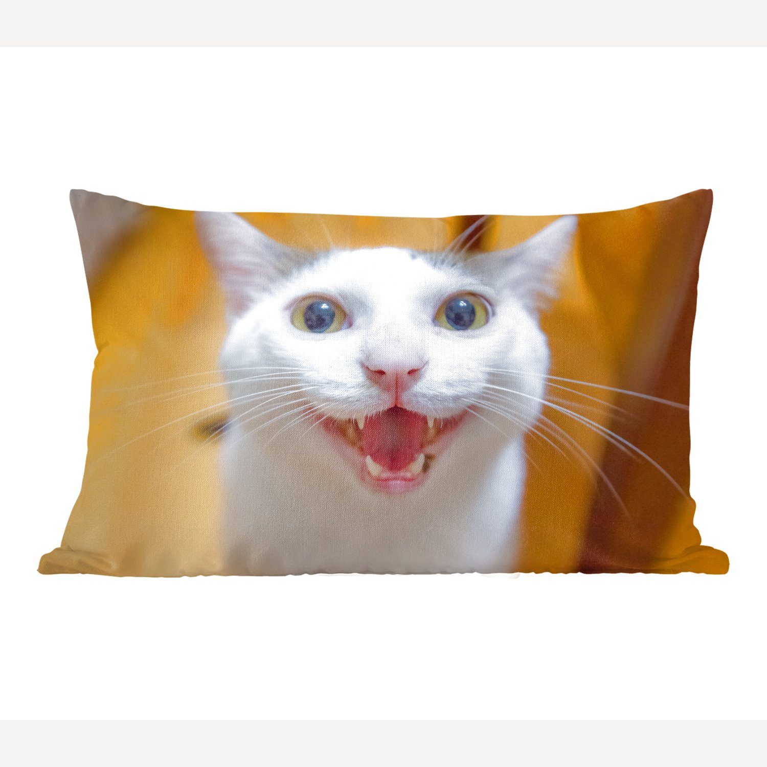 MuchoWow Dekokissen Katze - Tier - Weiß, Wohzimmer Dekoration, Zierkissen, Dekokissen mit Füllung, Schlafzimmer
