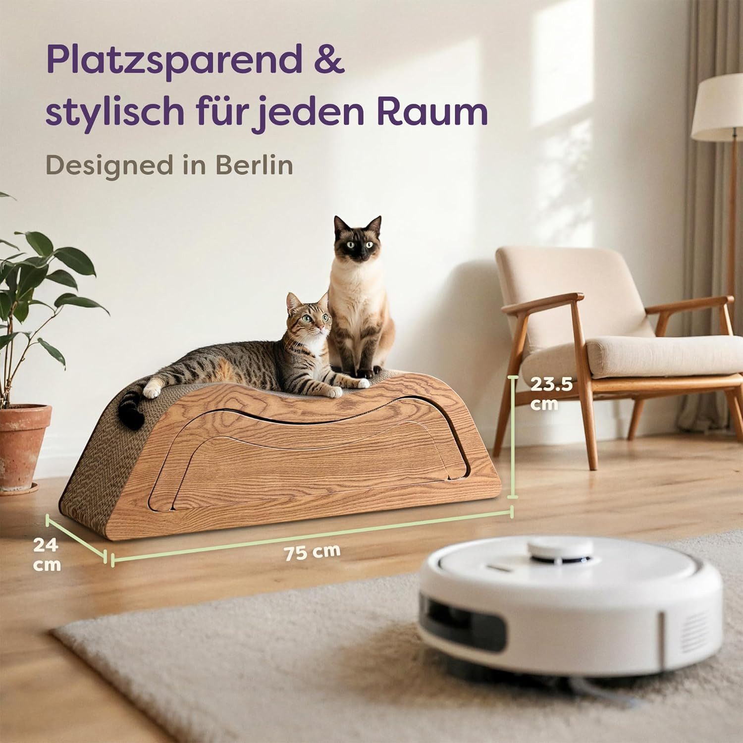 Knupis Kratzbrett Kratzpappe Katze XXL 75cm 3 - teilig – Kratzmöbel aus kratzfester, (Set, 3-teiliges Kratzbrett-Set), Langlebig bis 2 Jahre – Krallenpflege – Platzsparend – Möbel schutz