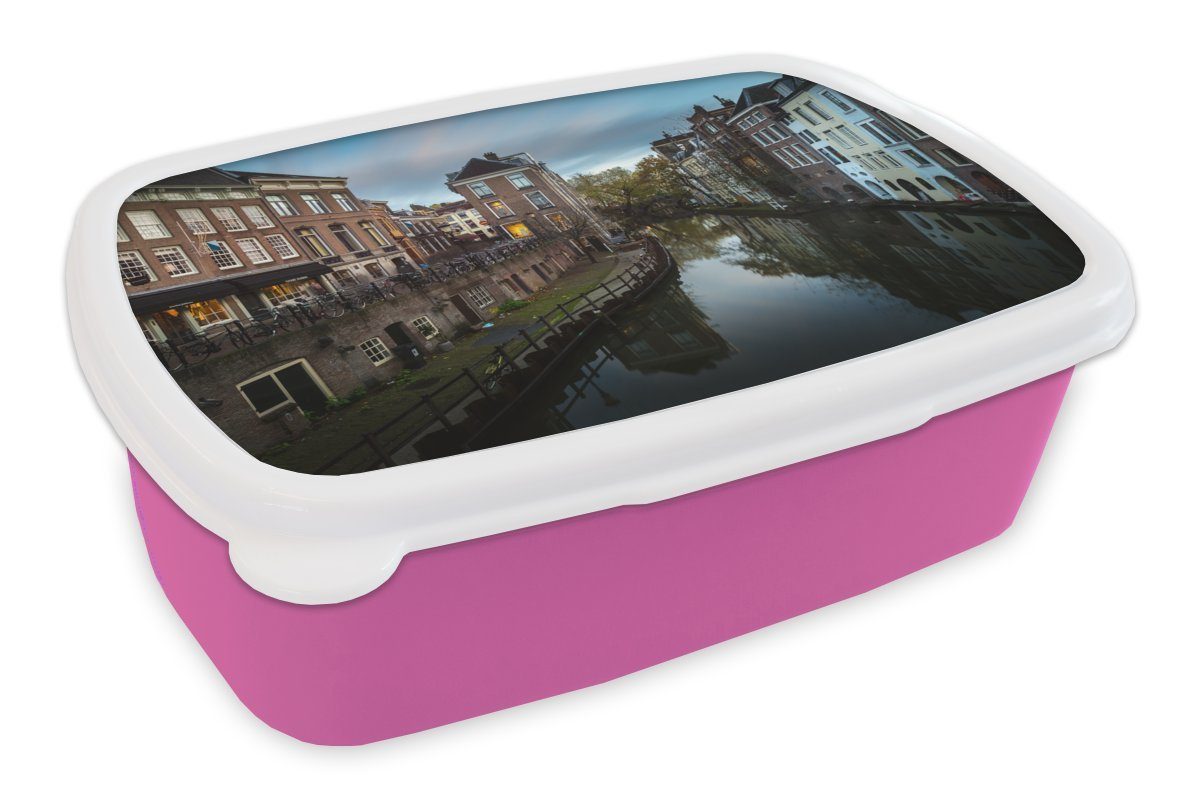 MuchoWow Lunchbox Wolken - Wasser - Utrecht, Kunststoff, (2-tlg), Brotbox für Erwachsene, Brotdose Kinder, Snackbox, Mädchen, Kunststoff rosa