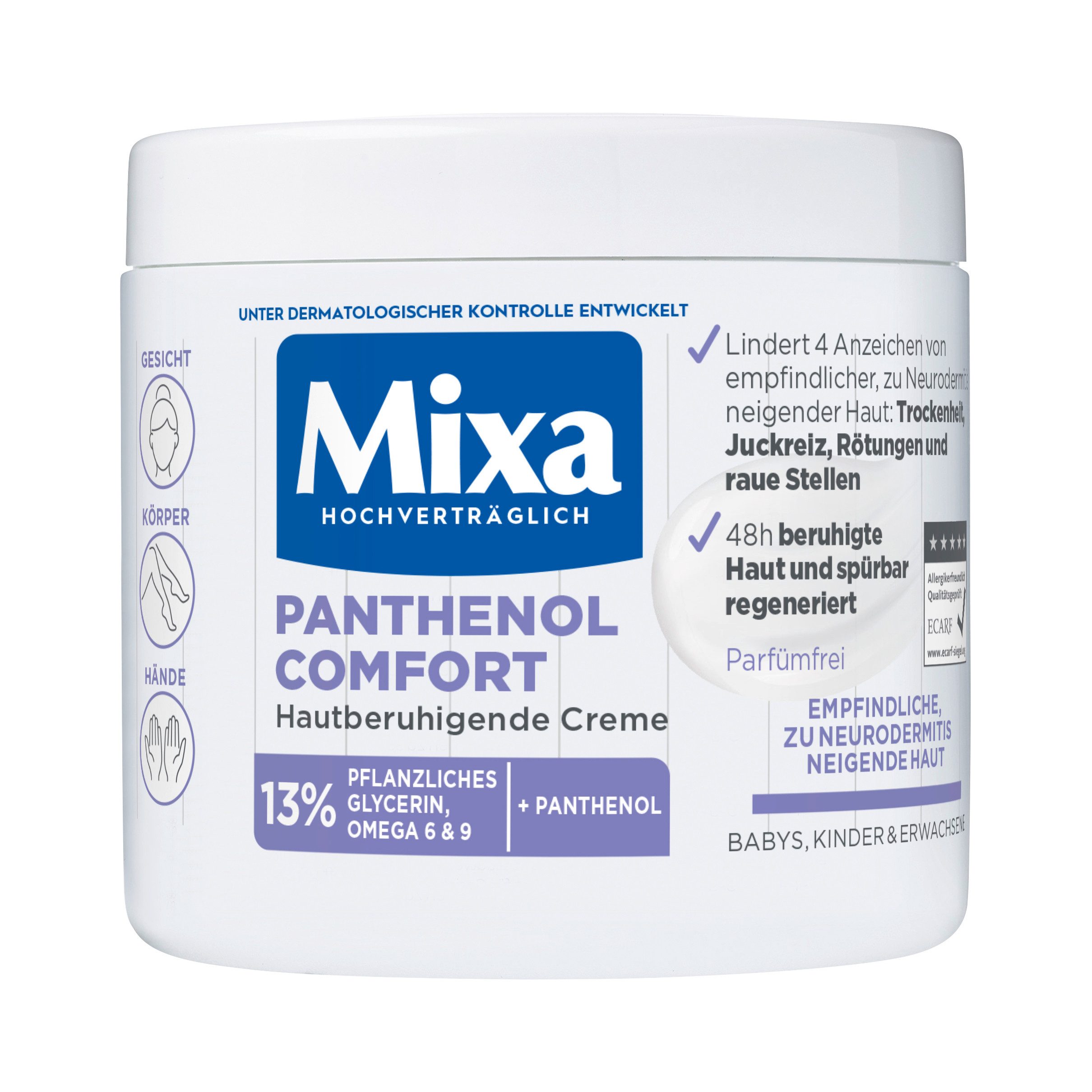 Mixa Körpercreme MIXA PANTHENOL COMFORT HAUTBERUHIGENDE CREME, sanfte Pflege, hilft bei zu Neurodermitis neigender Haut, fettet nicht