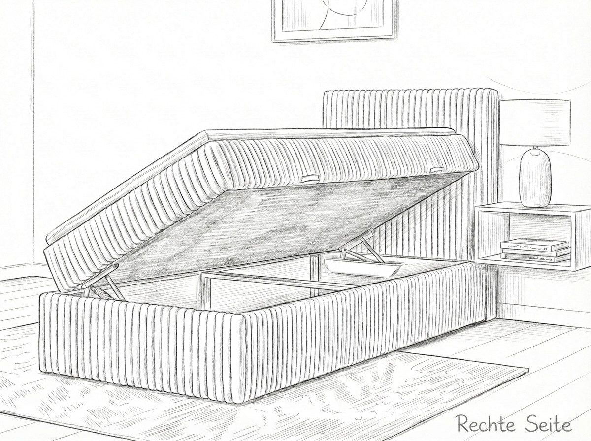 A&J MöbelLand GmbH Boxspringbett Einzelbett RALFI mit Bettkasten und gepolstertem Kopfteil (Boxspringbett mit Bettkasten und gepolstertem Kopfteil – wahlweise mit Visco- oder T25-Topper)