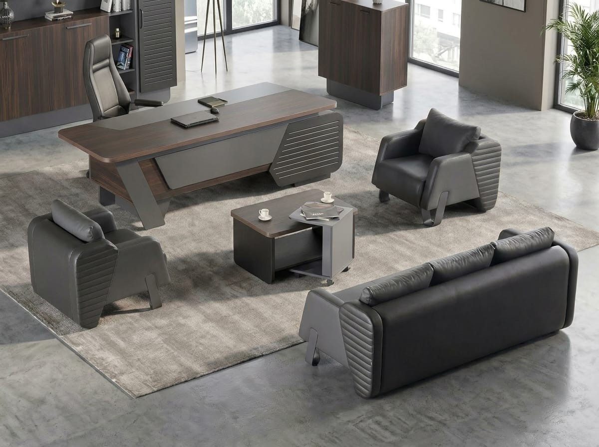 Xlmoebel Polstergarnitur Sofa 3-Sitzer Sessel modern Schwarz Leder minimalistisch vielseitig, (3-tlg., 3-tlg)