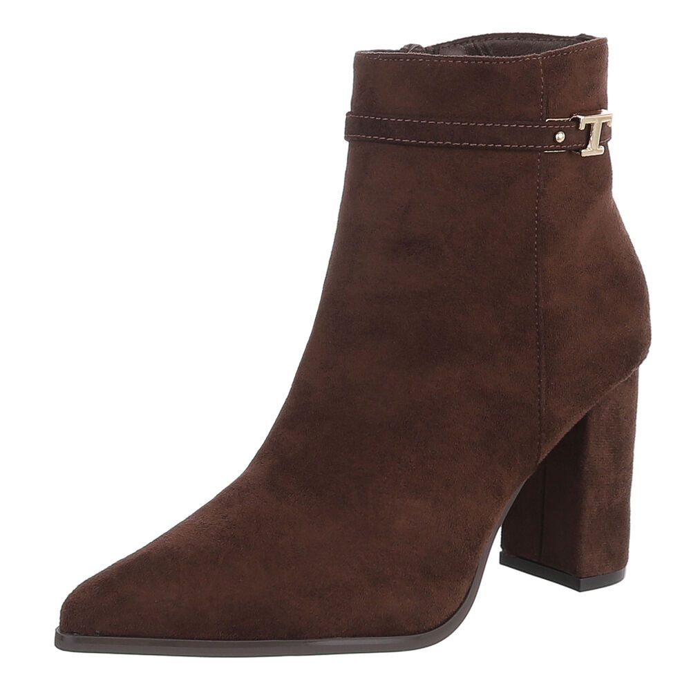 Ital-Design Damen Stiefelette mit Blockabsatz und Riemendetail High-Heel-Stiefelette (92269165) Blockabsatz Stiefeletten in Braun