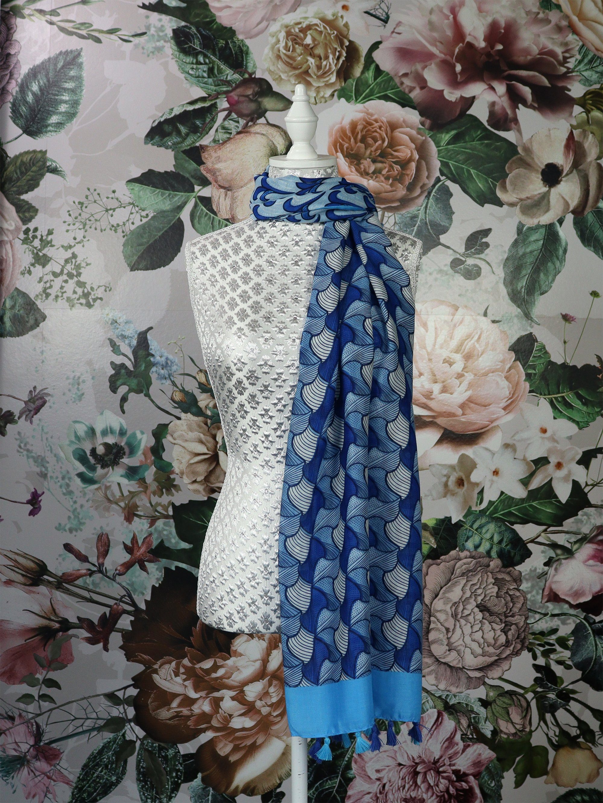 ZEBRO blau Schal, Quasten Modeschal