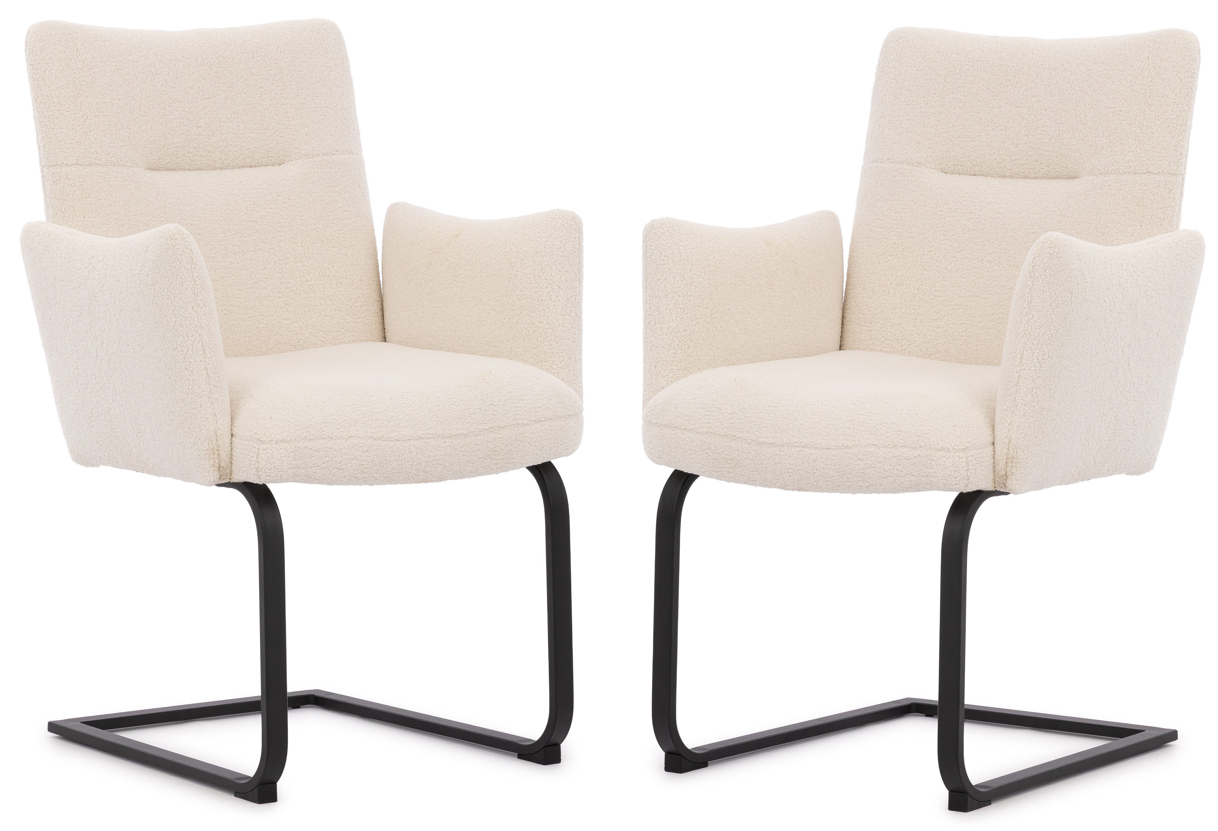 S-Style Möbel Polsterstuhl 2er Set Hera aus weißem Bouclé mit Freischwinger günstig online kaufen