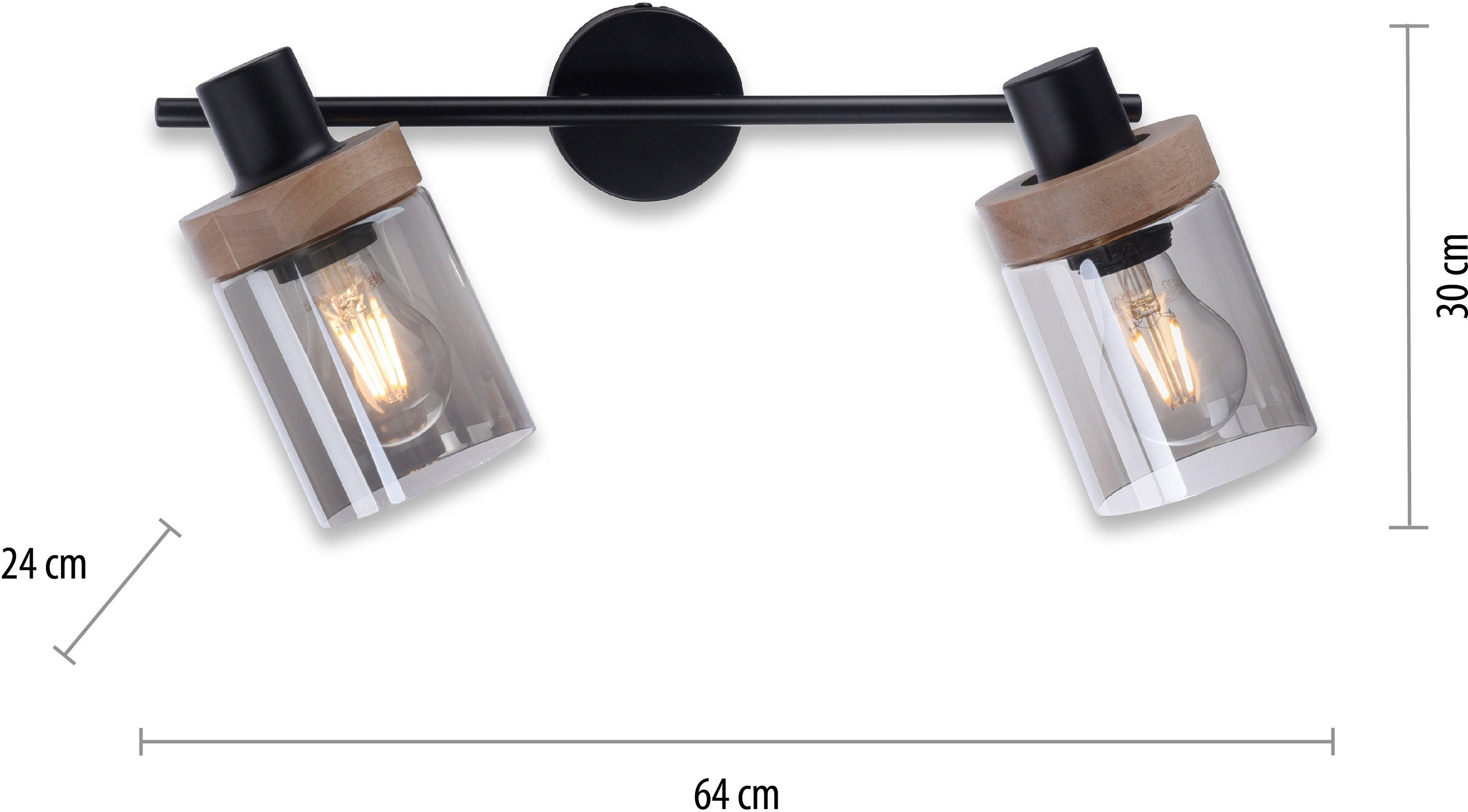 E27 Wandlampe, geeignet für Deckenleuchte schwenkbar Tendon, Home affaire Leuchtmittel - ohne Leuchtmittel, drehbar, Glas,