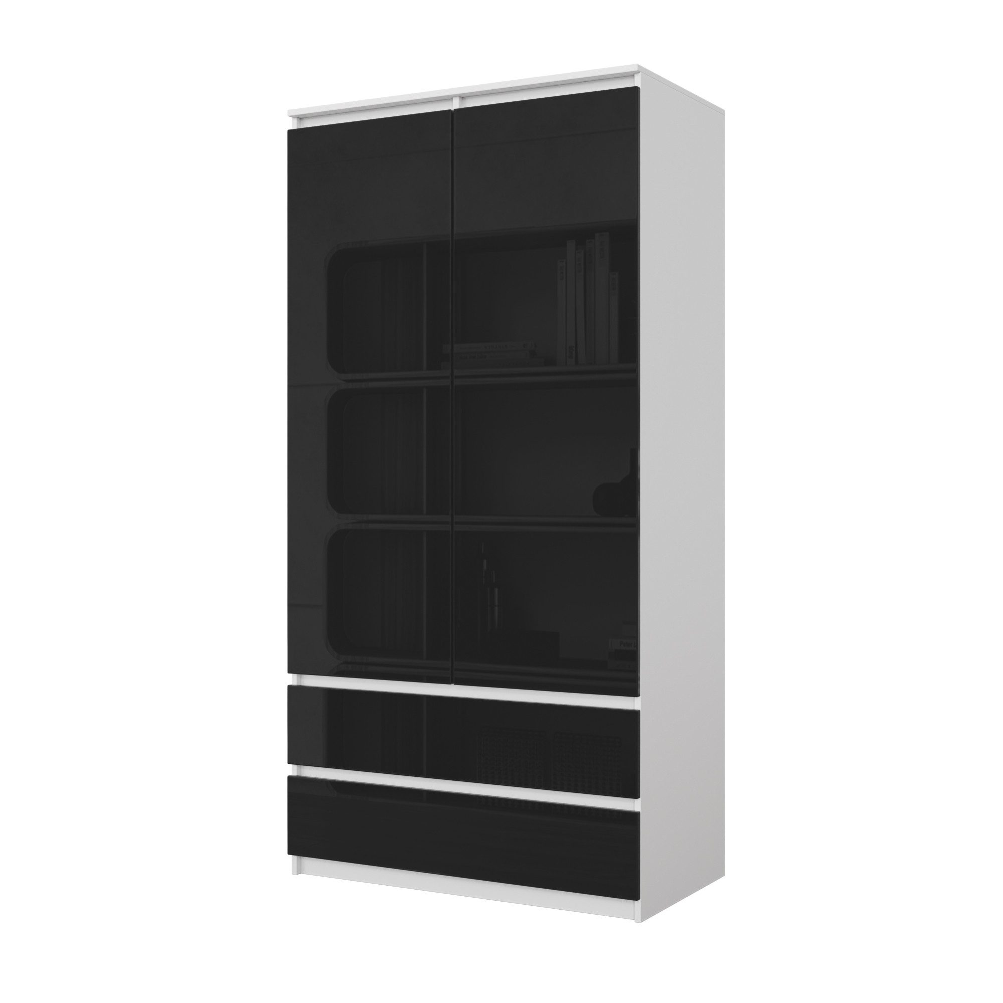 Furnica Kleiderschrank Joelle Weiß Matt, 2 Türen und 2 Schubladen H180cm B90cm T50cm