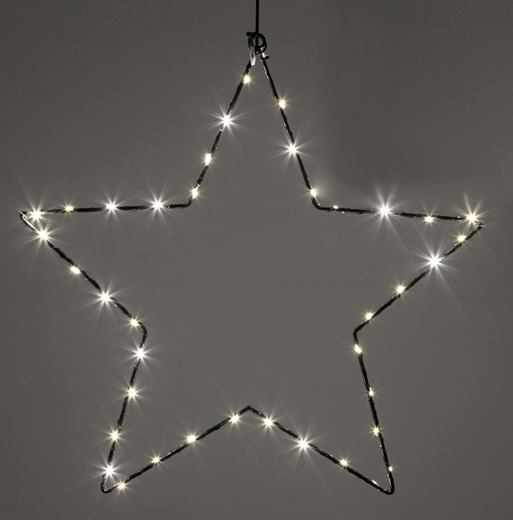 Spetebo LED Stern LED Metall Leuchtstern zum Hängen schwarz - 40 cm, Timerfunktion, LED fest verbaut, warm weiß, Stern Silhouette warm weiß beleuchtet für Außen