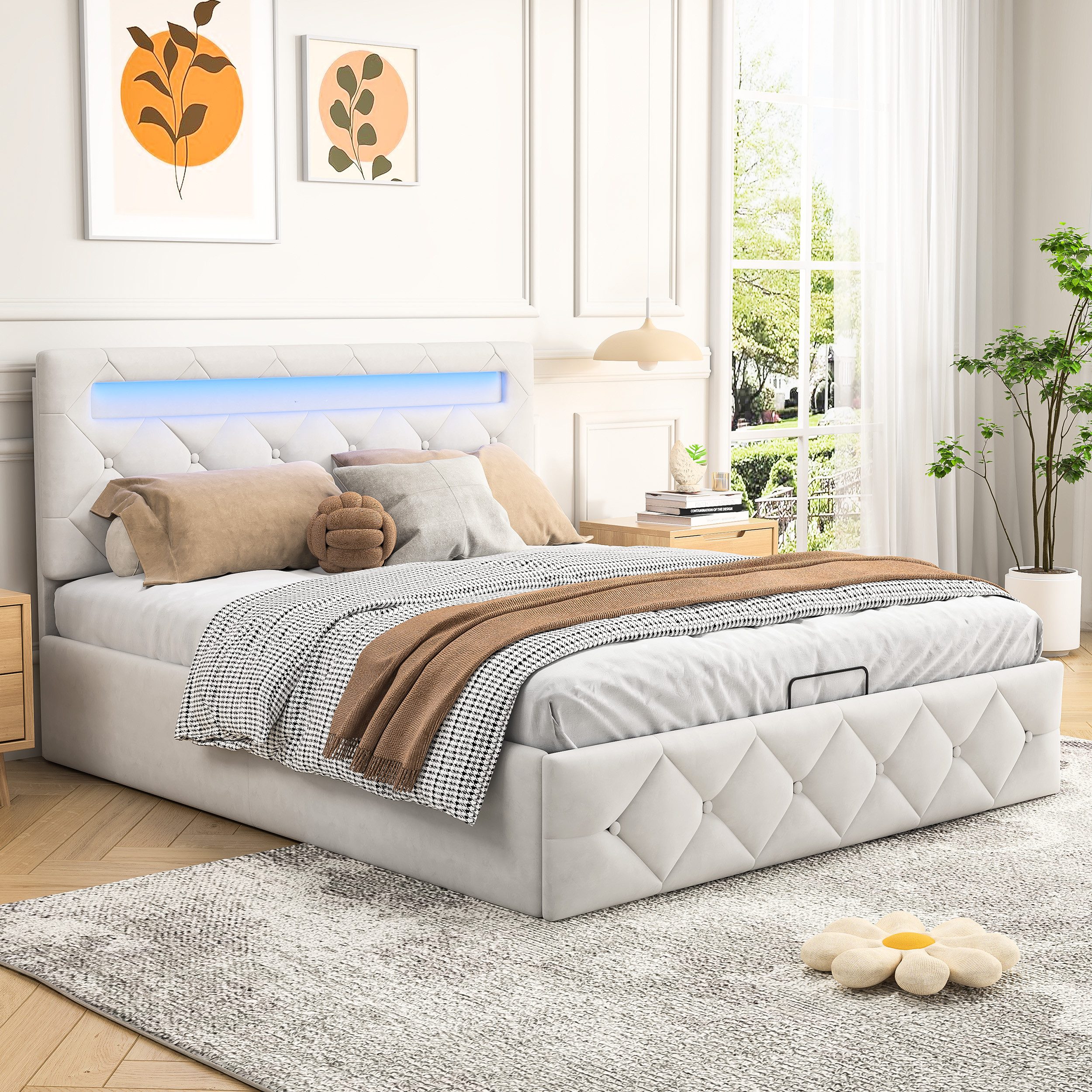 Furnishings Home Polsterbett Doppelbett mit LED, Hydraulisch anhebbarer Sta günstig online kaufen